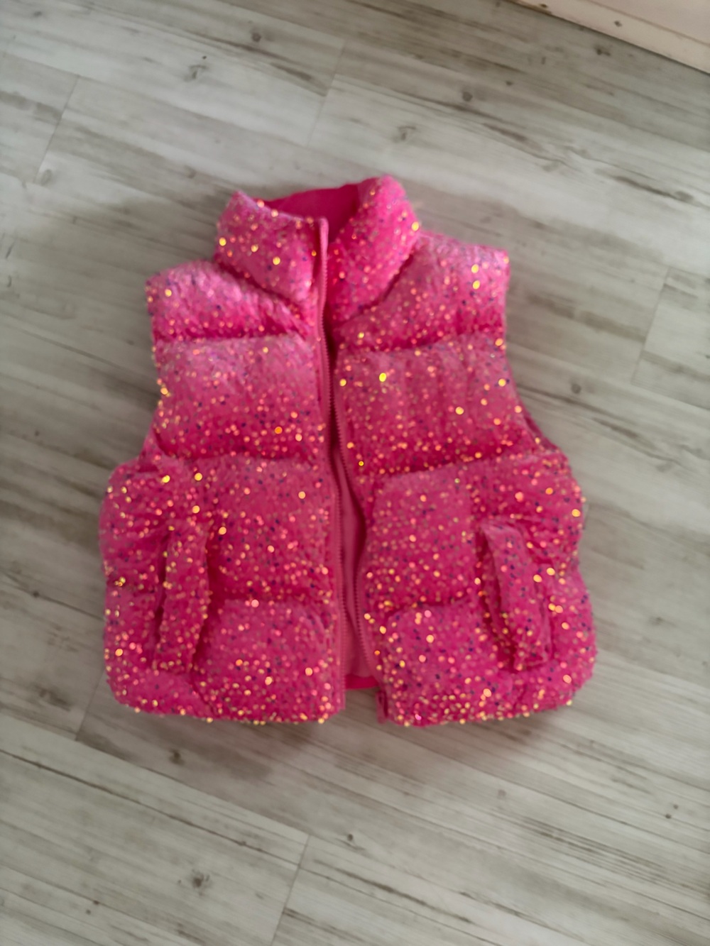 Girls Pink Sparkle Quilted Puffer Vest